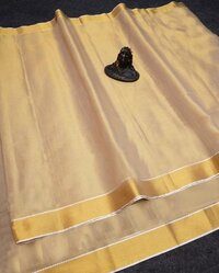 Kerala Tissue Fabric Saree - Cotton Blend Golden Tissue Set, Mural Printed Digital Print, 5.50 Meters Length Without Blouse, Party Wear