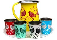 Enamel Lemon Set (f) - Copper, Handcrafted Bottle & Matching Glass, Luxurious Printed Tiffin Set For Stylish Dining Experience