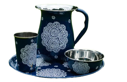 ENAMEL PRINTED LEMON JUG SET