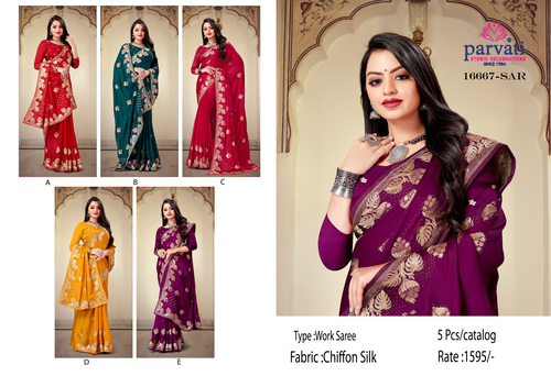 Ciffon Work Silk Saree For Party Wear collection