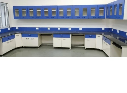 Laboratory Furniture Pedestal Based System - Color: White Blue