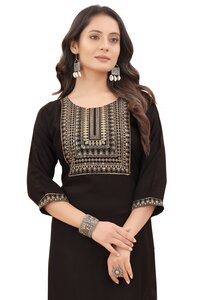 New Excluisive black color embroidery work kurti
