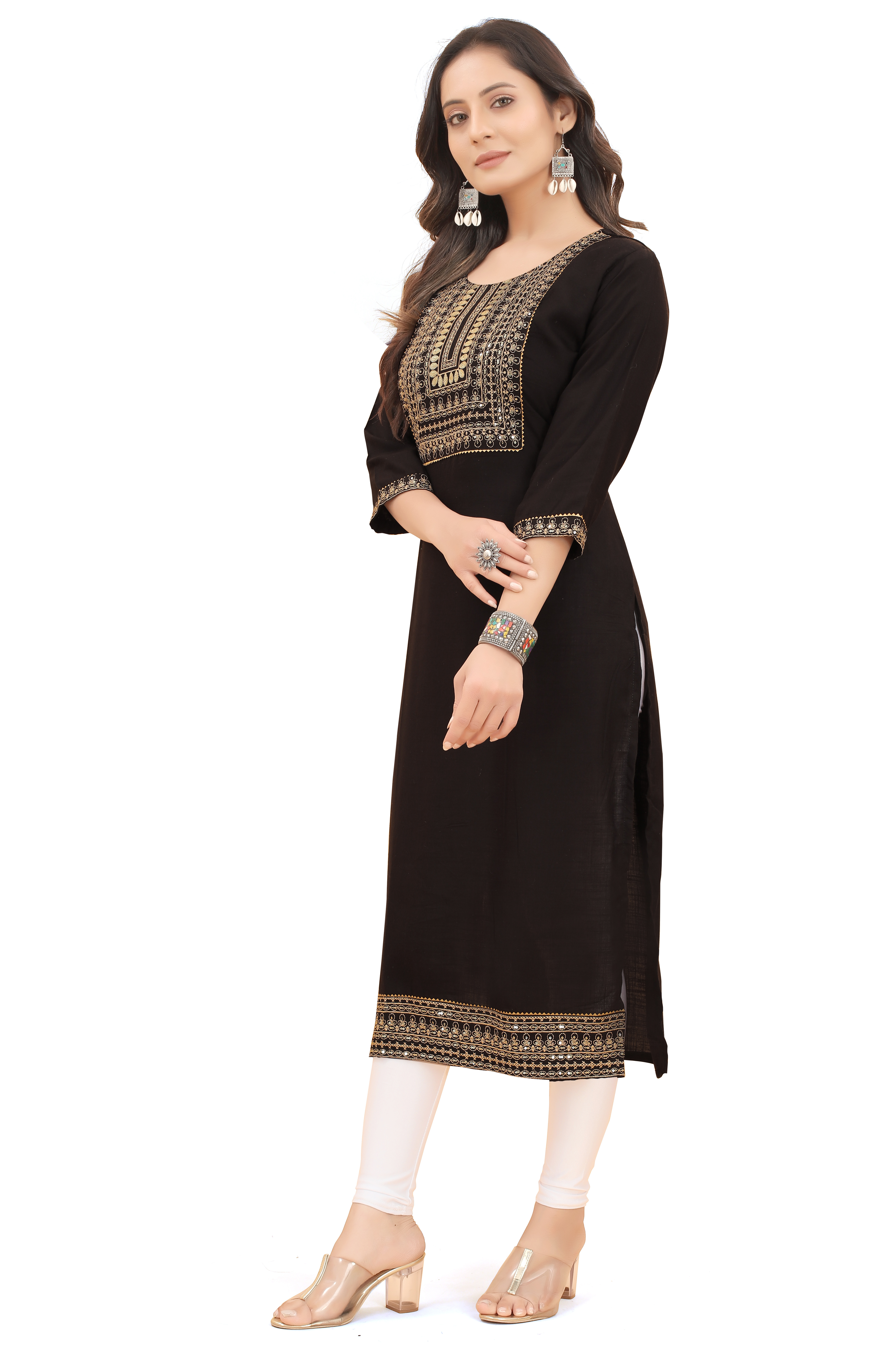 New Excluisive black color embroidery work kurti