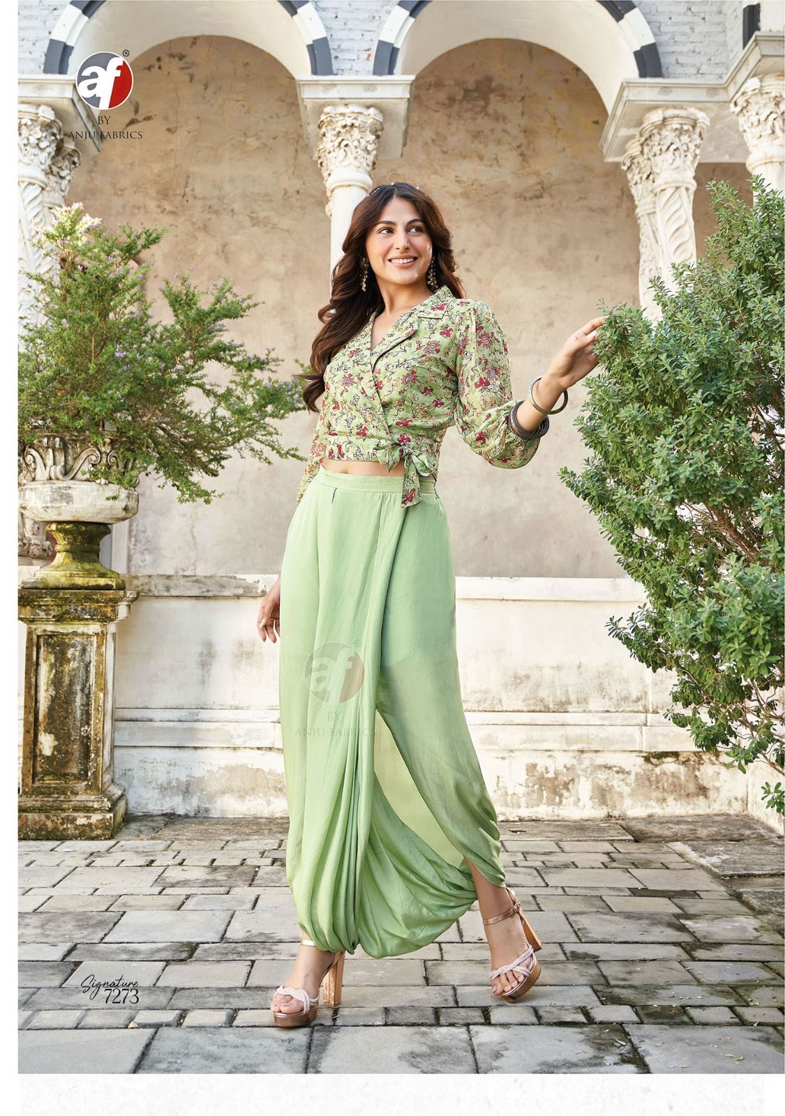 Georgette Indo-Western Drape Style Outfit with Handwork
