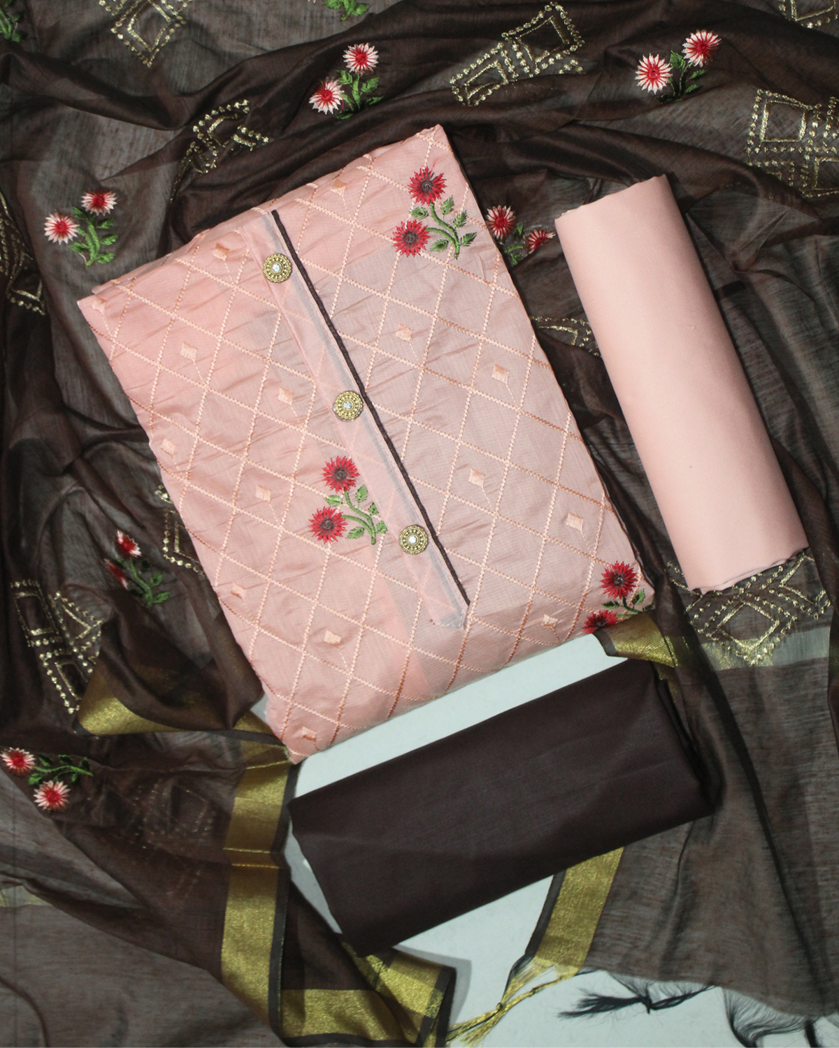 Modal Chandery With Embroderied Work Unstitched Dress Material for women 4 color