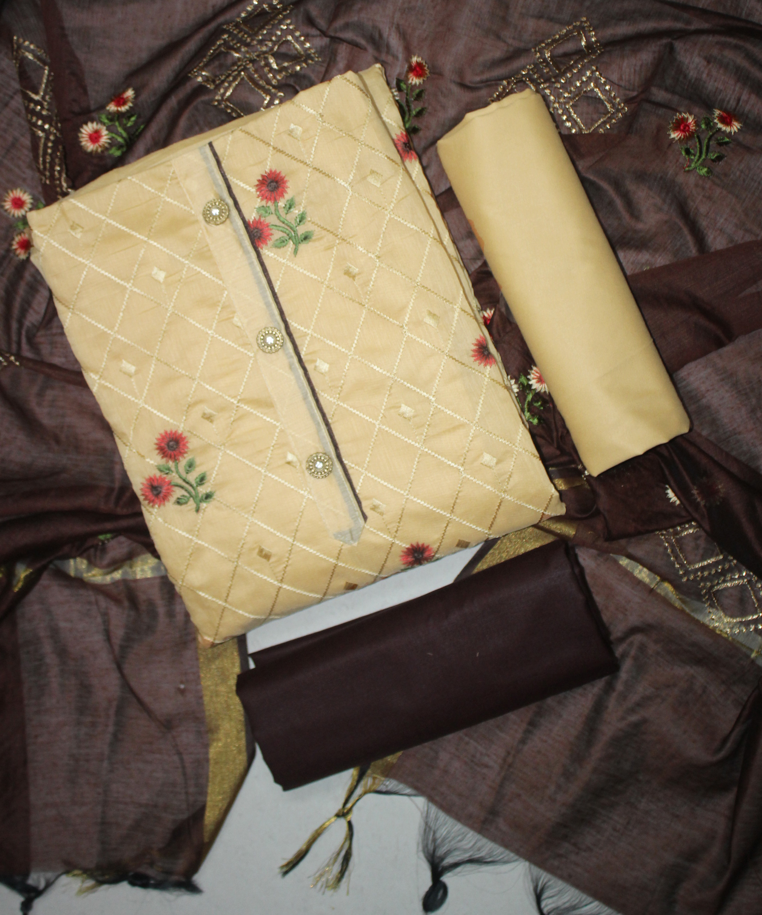 Modal Chandery With Embroderied Work Unstitched Dress Material for women 4 color