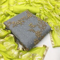 New Designer Chandery Embroidery Work Dreesmaterial For Women