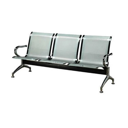 Silver And Black Three Seater Waiting Chair