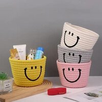 Smiley Woven Basket - Cotton, 350g, Round Shape | Durable, Eco-friendly, Washable, Modern Arts Style