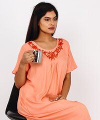 WOMENS EMBROIDERY  PEACH  NIGHT GOWN