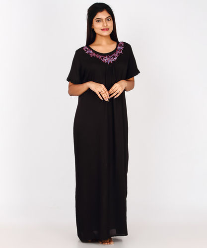 WOMENS EMBROIDERY  BLACK NIGHT GOWN