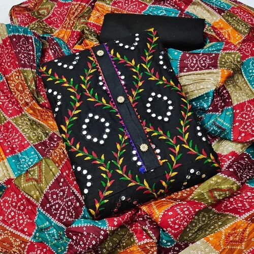 Dress Material Suit For Women - Cotton, 2.25 Mts, Black | Comfortable Fit, Elegant Design, Stylish Bandhani Dupatta with Embroidery