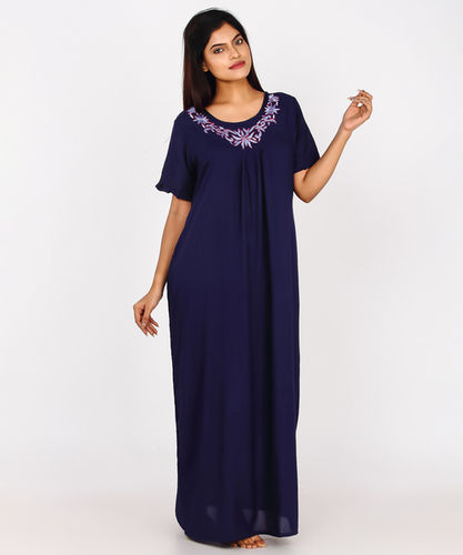 WOMENS EMBROIDERY BLUE NIGHT GOWN