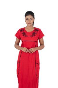 WOMENS EMBROIDERY  LIGHT RED  NIGHT GOWN