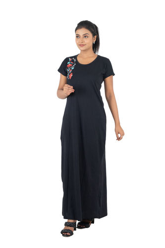 WOMENS EMBROIDERY GREY NIGHT GOWN