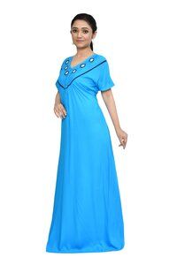 WOMENS EMBROIDERY  SKY BLUE NIGHT GOWN