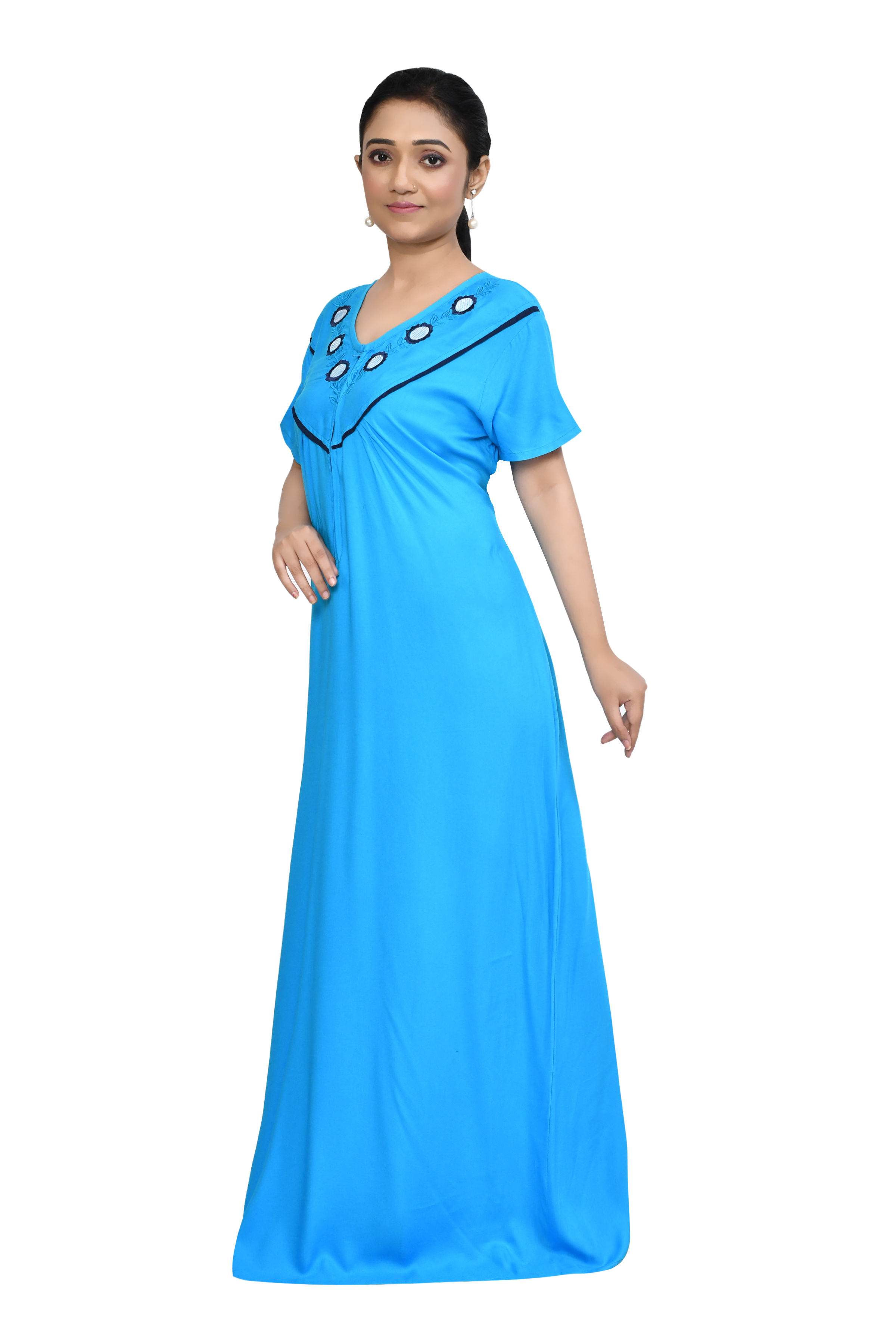 WOMENS EMBROIDERY  SKY BLUE NIGHT GOWN