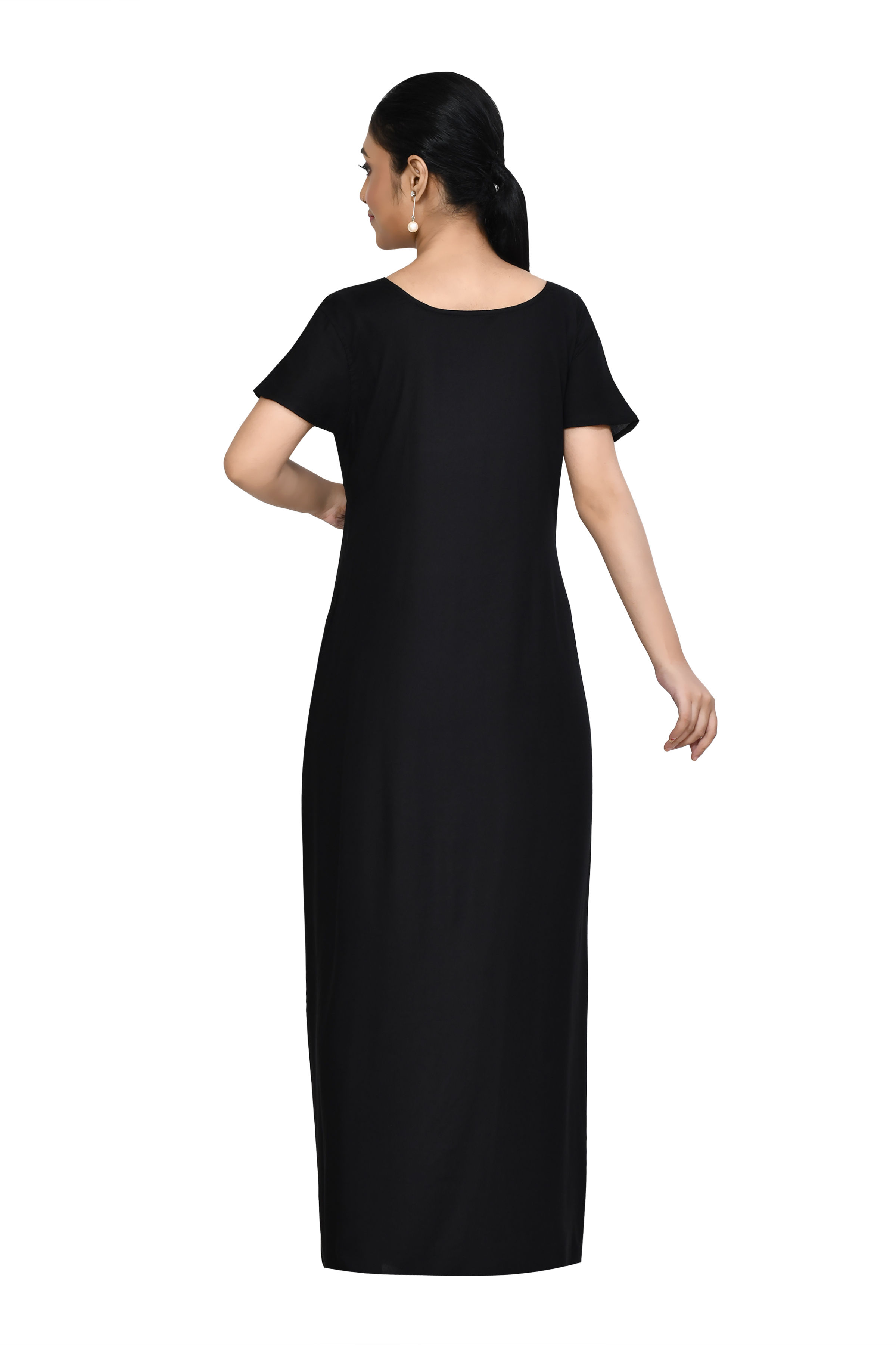 WOMENS EMBROIDERY DARK BLACK NIGHT GOWN