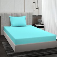 Cotton Solid Plain Single Bed Sheet - 100% Cotton, Full Size, Blue Color | Non-woven Technics, High Bulk Yarn, Washable, Plain Dyed Pattern