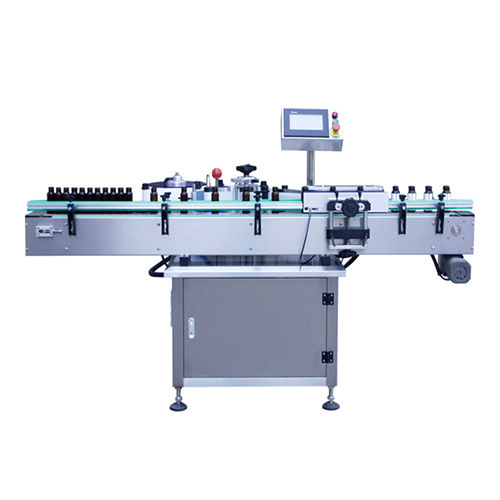 Silver Automatic Vertical Round Bottle Labeling Machine