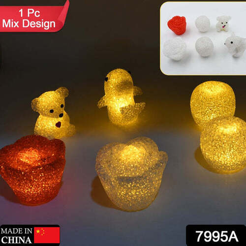 MIX DESIGN MULTI SHAPE SMALL LIGHT LAMPS LED SHAPE CRYSTAL NIGHT LIGHT LAMP (1 PC) (7995A)