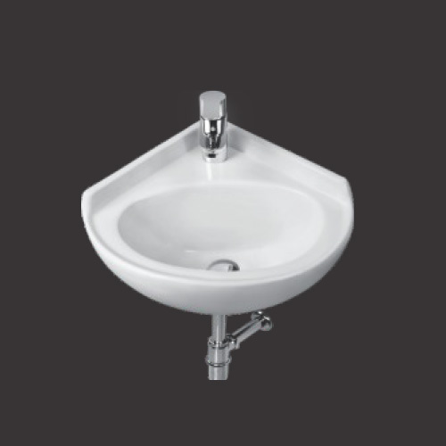 Corner Wash Basin - Ceramic, L 410 W 410 H 210mm | White, High Quality, Wall Mounted Design