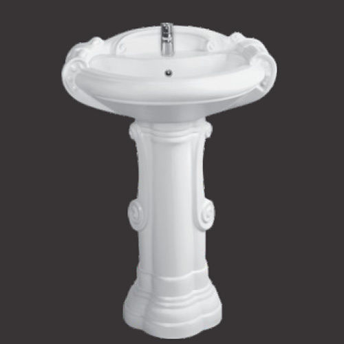 White Pedestal Wash Basin Sterling Set