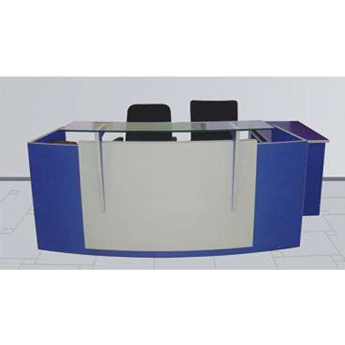 White And Blue Laminated Reception Table