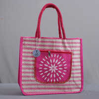 Pink Zip Type Jute Hand Bags