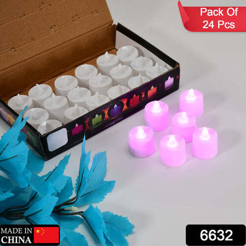 PINK FLAMELESS LED TEALIGHTS SMOKELESS PLASTIC DECORATIVE CANDLES LED TEA LIGHT CANDLE FOR HOME DECORATION (PACK OF 24) (6632)