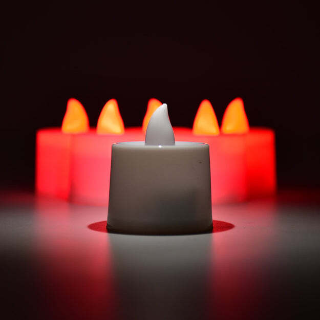 RED FLAMELESS LED TEALIGHTS SMOKELESS PLASTIC DECORATIVE CANDLES LED TEA LIGHT CANDLE FOR HOME DECORATION (PACK OF 24) (6633)
