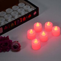 RED FLAMELESS LED TEALIGHTS SMOKELESS PLASTIC DECORATIVE CANDLES LED TEA LIGHT CANDLE FOR HOME DECORATION (PACK OF 24) (6633)
