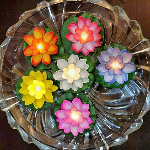 WATER FLOATING SMOKELESS CANDLES AND LOTUS FLOWERS SENSOR LED TEALIGHT FOR OUTDOOR AND INDOOR DECORATION PACK OF 6 CANDLE CANDLE (PACK OF 6) (6556)