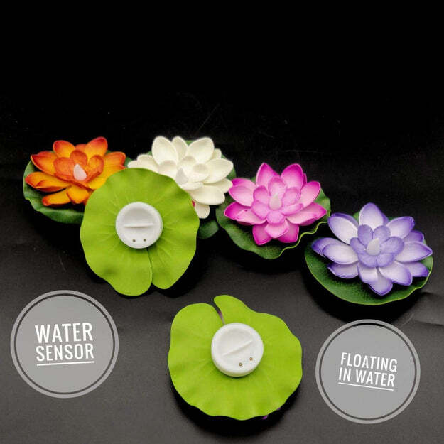 WATER FLOATING SMOKELESS CANDLES AND LOTUS FLOWERS SENSOR LED TEALIGHT FOR OUTDOOR AND INDOOR DECORATION PACK OF 6 CANDLE CANDLE (PACK OF 6) (6556)