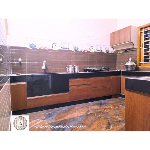 Black And Brown Domestic Modular Kitchen