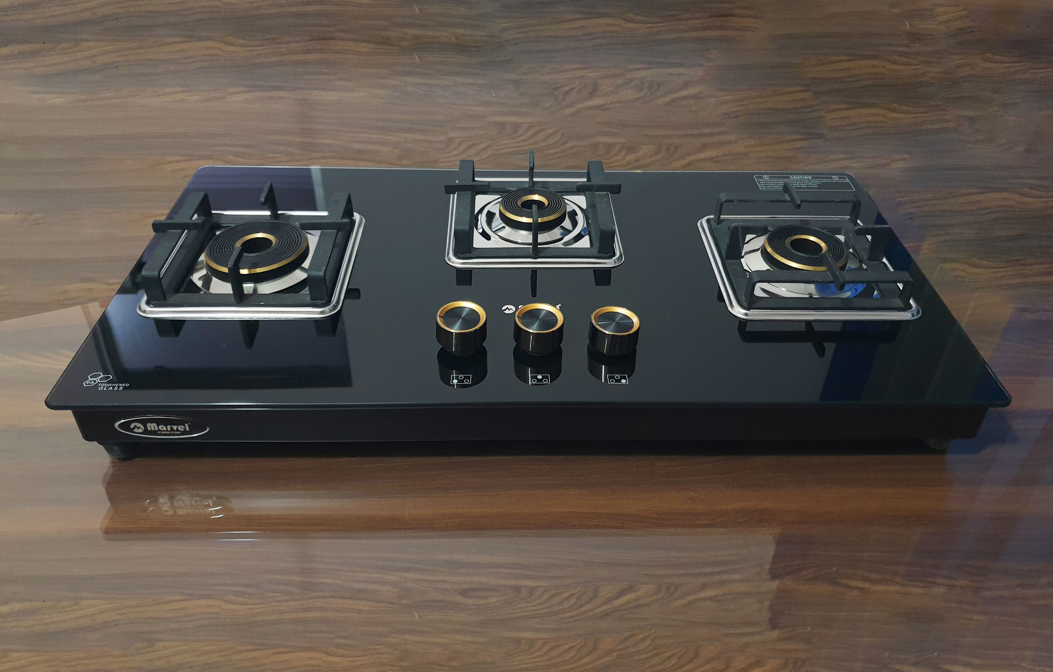 3BR Hob Black Glass With Ms Frame Square Pan Support - LUTHER 3703