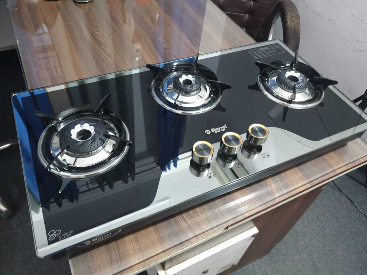 3BR Hob Elite Mirror Glass With Ms Frame Round Pan Support - CAESAR 3705