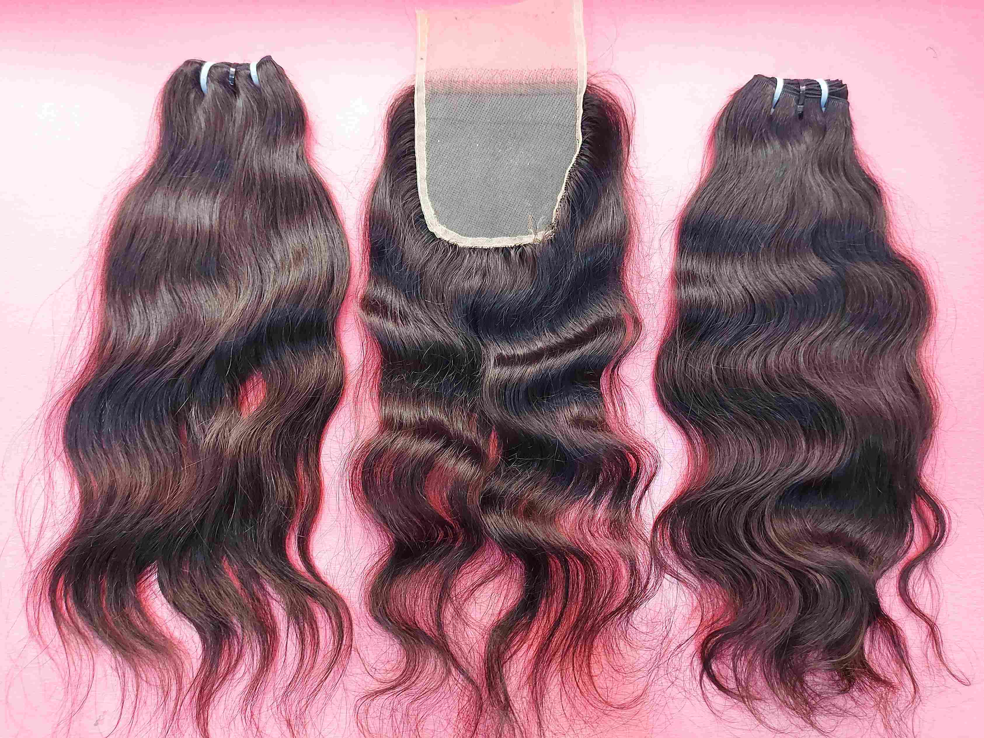 100% Natural raw Wavy human hair bundle with Closure