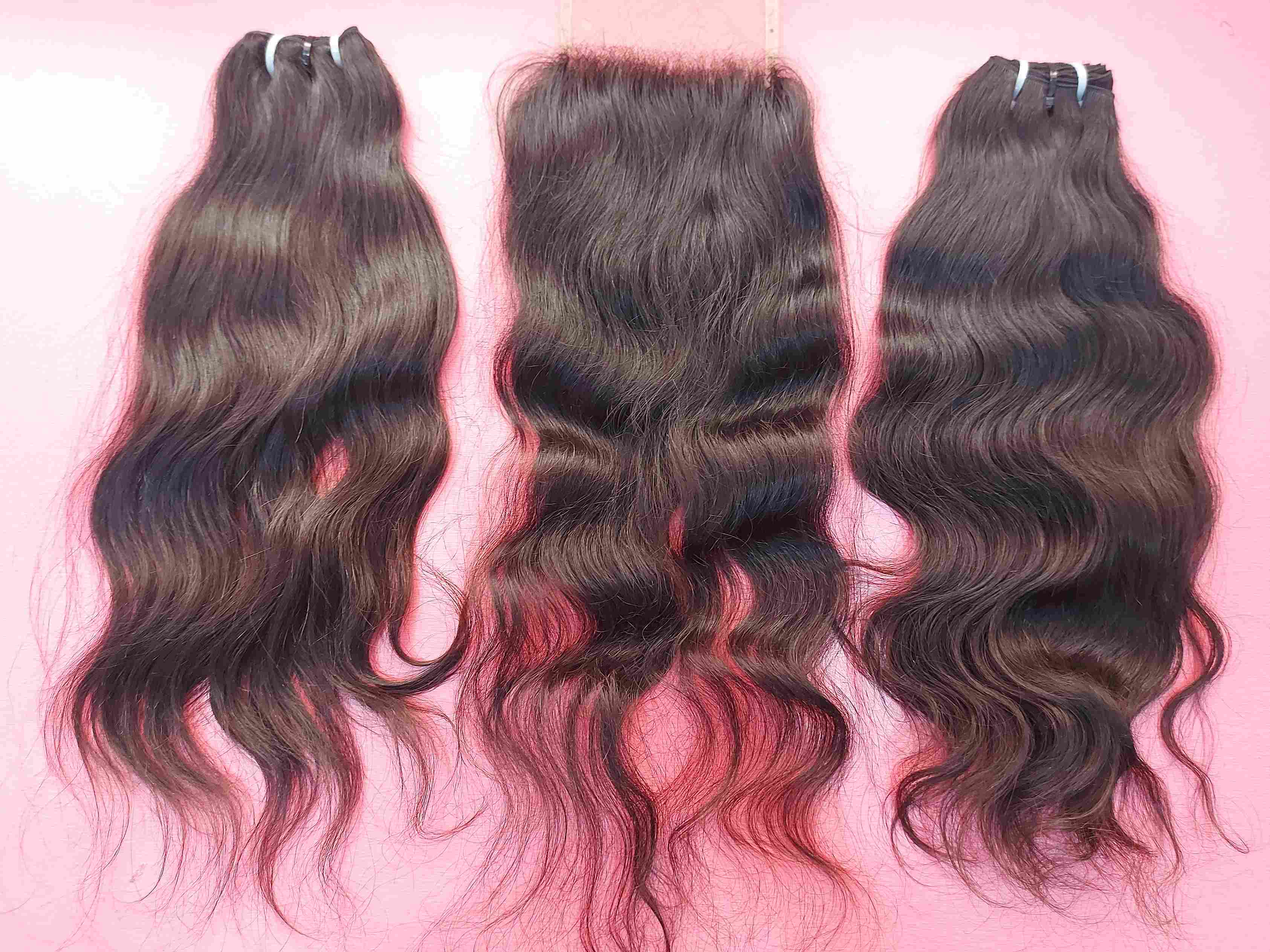 100% Natural raw Wavy human hair bundle with Closure