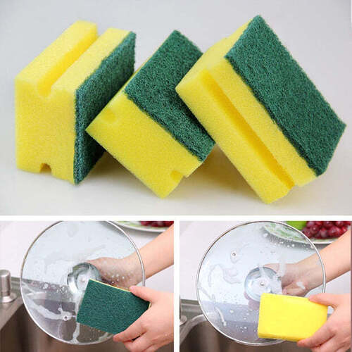 SCRUB SPONGE 2 IN 1 PAD FOR KITCHEN SINK BATHROOM CLEANING SCRUBBER - Sponge Material, Thick Sponge & Nylon Scrub Pad, Multi-Purpose Cleaning Tool