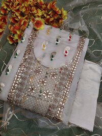 New Gotapati Work White Color Dress Material For Women
