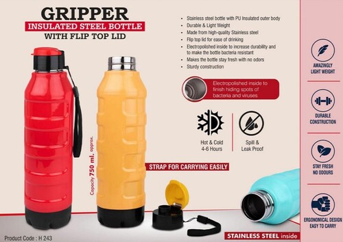 GRIPPER INSULATED STEEL BOTTLE - Stainless Steel, 750 ml | Versatile for Hot & Cold Drinks, Includes Reusable Straw, Easy to Clean, Durable Design