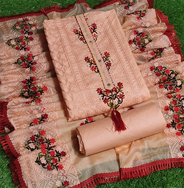 Ladies Chain Embroidery Dress Material