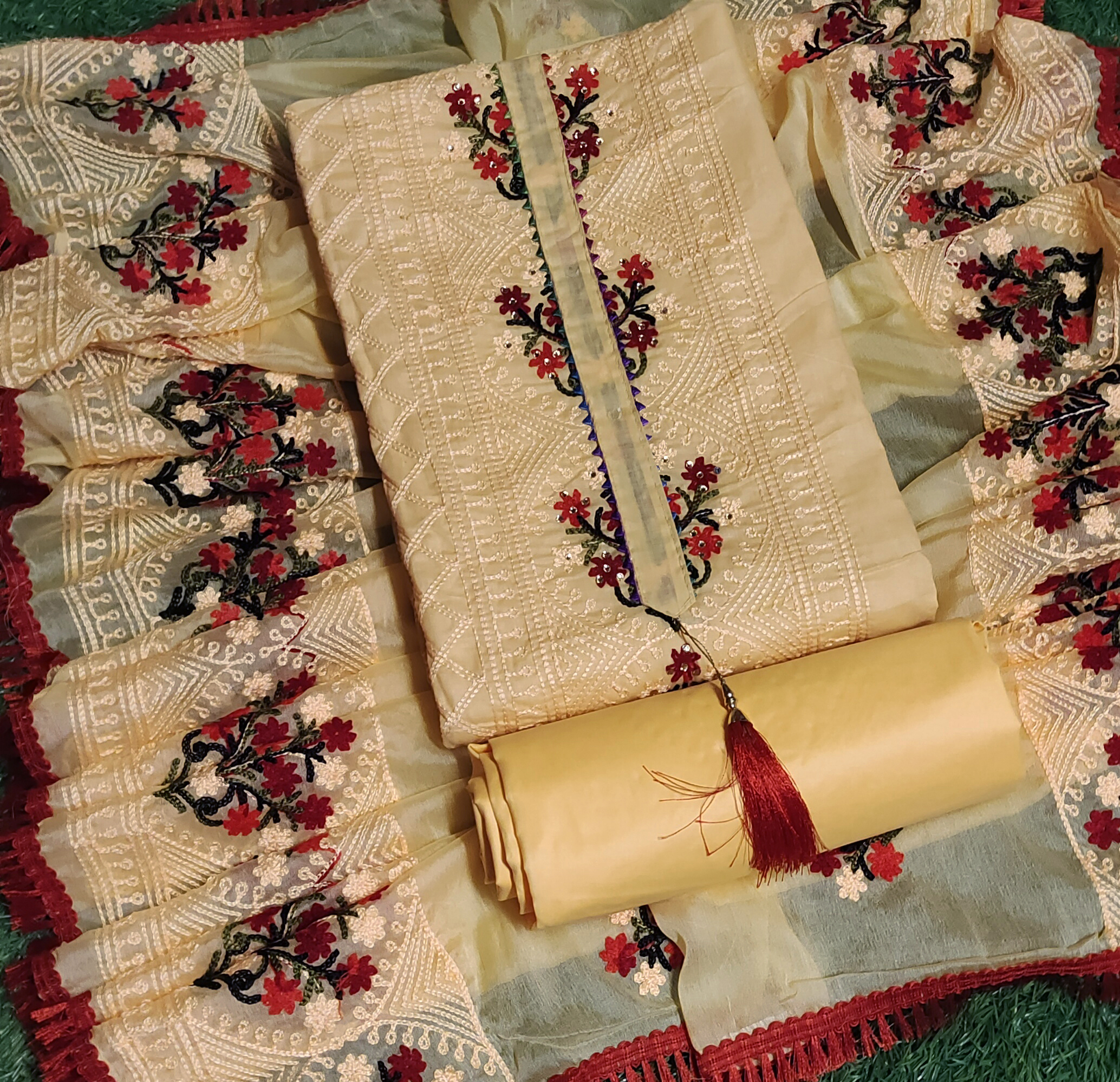 Ladies Chain Embroidery Dress Material