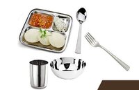 Stainless Steel Dinner Set Of 5 Pcs - 5-piece Thali Set, Elegant Design For Traditional Dining, Includes Brass & Kansa Options
