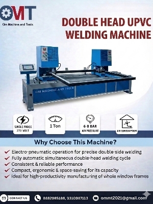 UPVC Double Head Welding Machine - Air Cooling, Electric Motor, High Efficiency | New Semi-Automatic Industrial Use