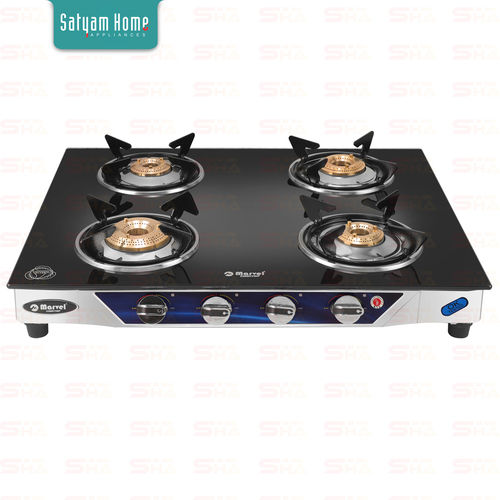 4 Burner Crystal Black Glass With SS Frame (Jumbo) - Phastos SS 4403