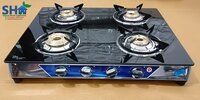 4 Burner Crystal Black Glass With SS Frame (Jumbo) - Phastos SS 4403