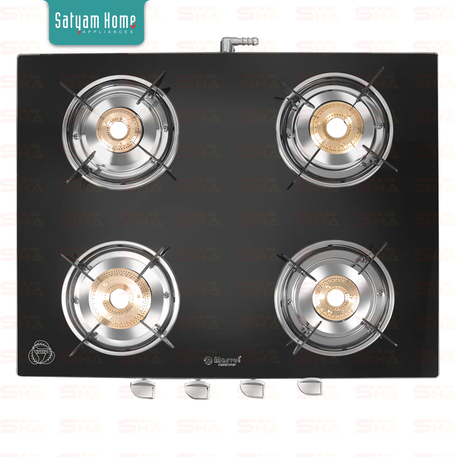 4 Burner Crystal Black Glass With SS Frame (Jumbo) - Phastos SS 4403