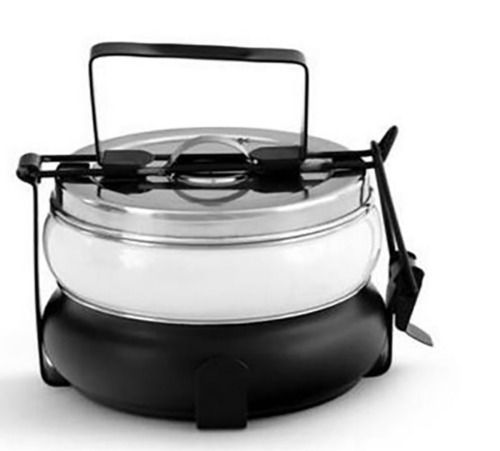 SS BLACK WHITE BELLY 2 TIER LUNCH BOX